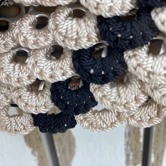Handmade Crocheted Aluminum Soda Pop Top Bamboo Handles Purse Handbag Tan Black - Picture 3 of 12